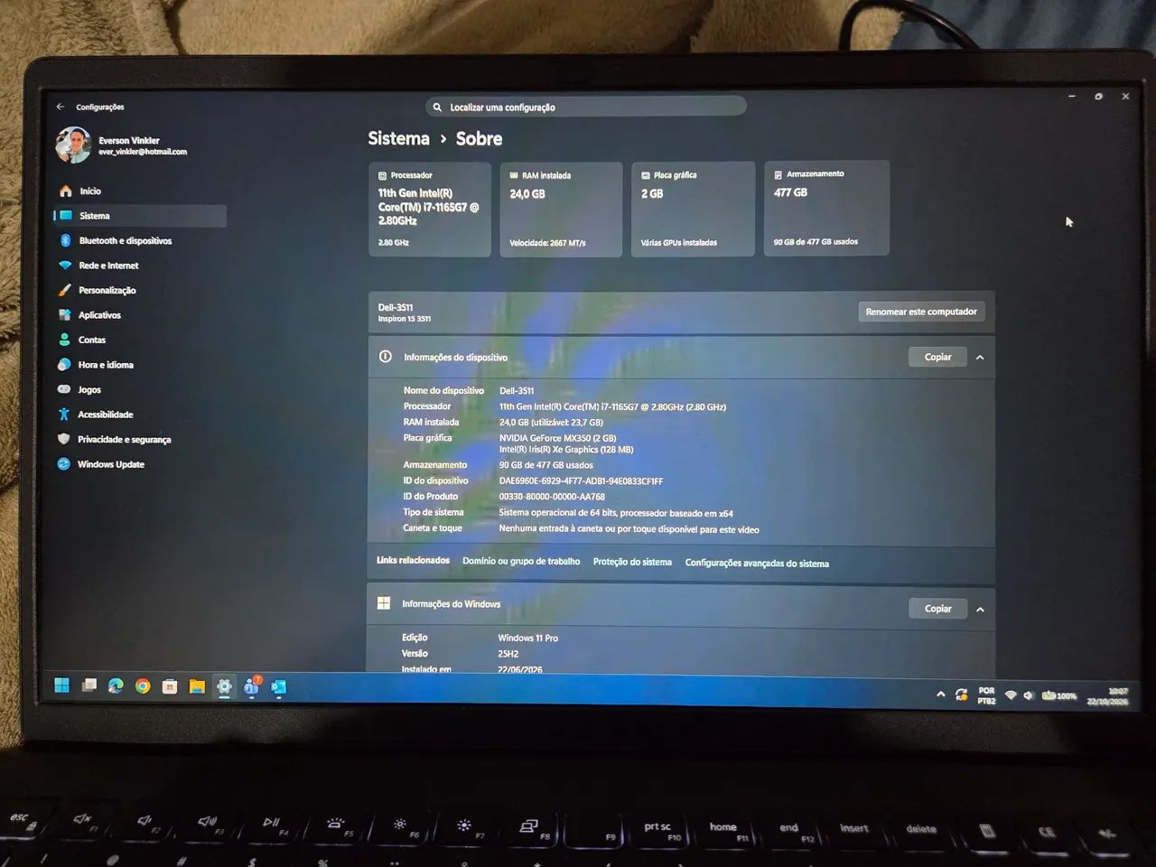 NOTEBOOK DELL 3511 24GB RAM
