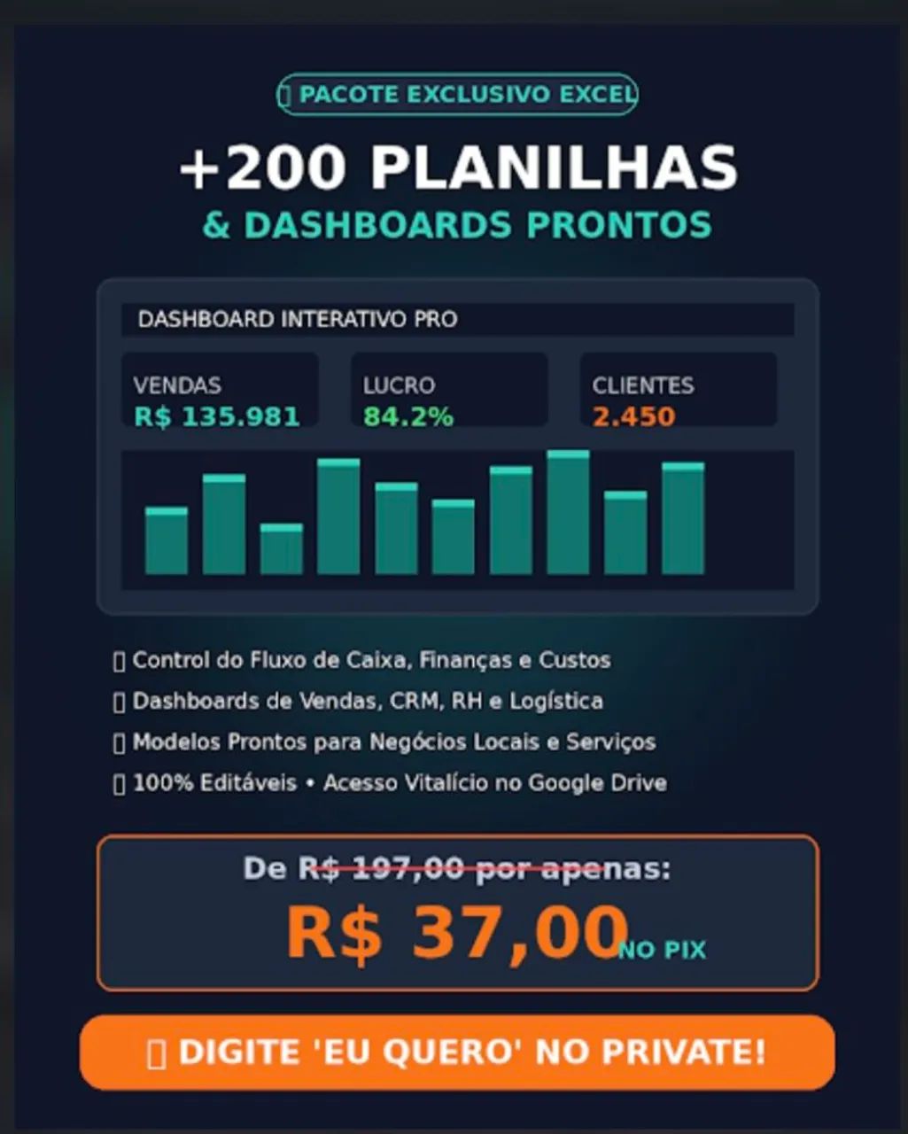 Kit +200 Planilhas e Dashboards Excel Profissionais - Envio Imediato