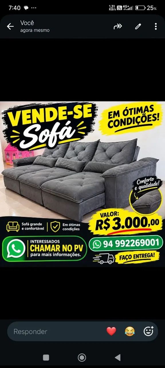 Vendo sofá de três lugares reclinável 