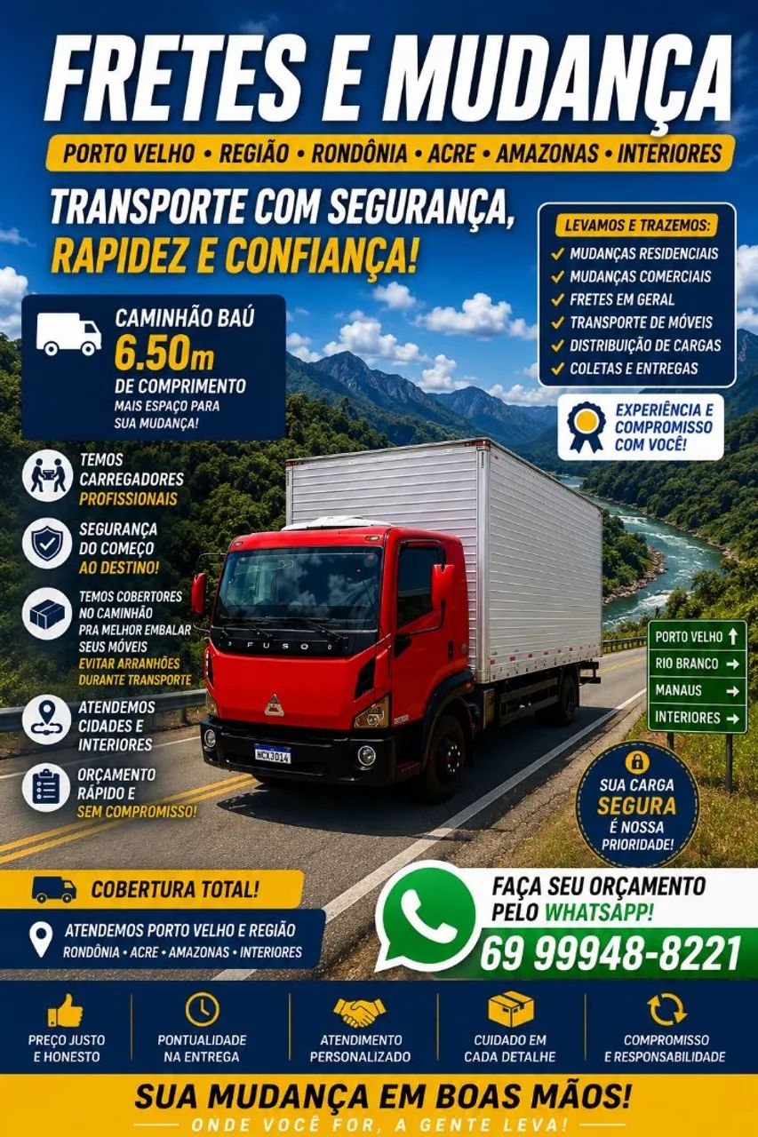 FRETE E MUDANÇA PORTO VELHO E INTERIOR ,RO.AC.AM , ZAP *