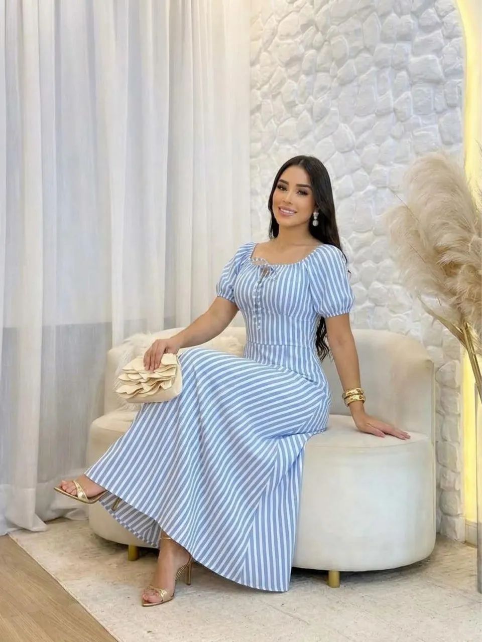 Vestido camponesa listrado 