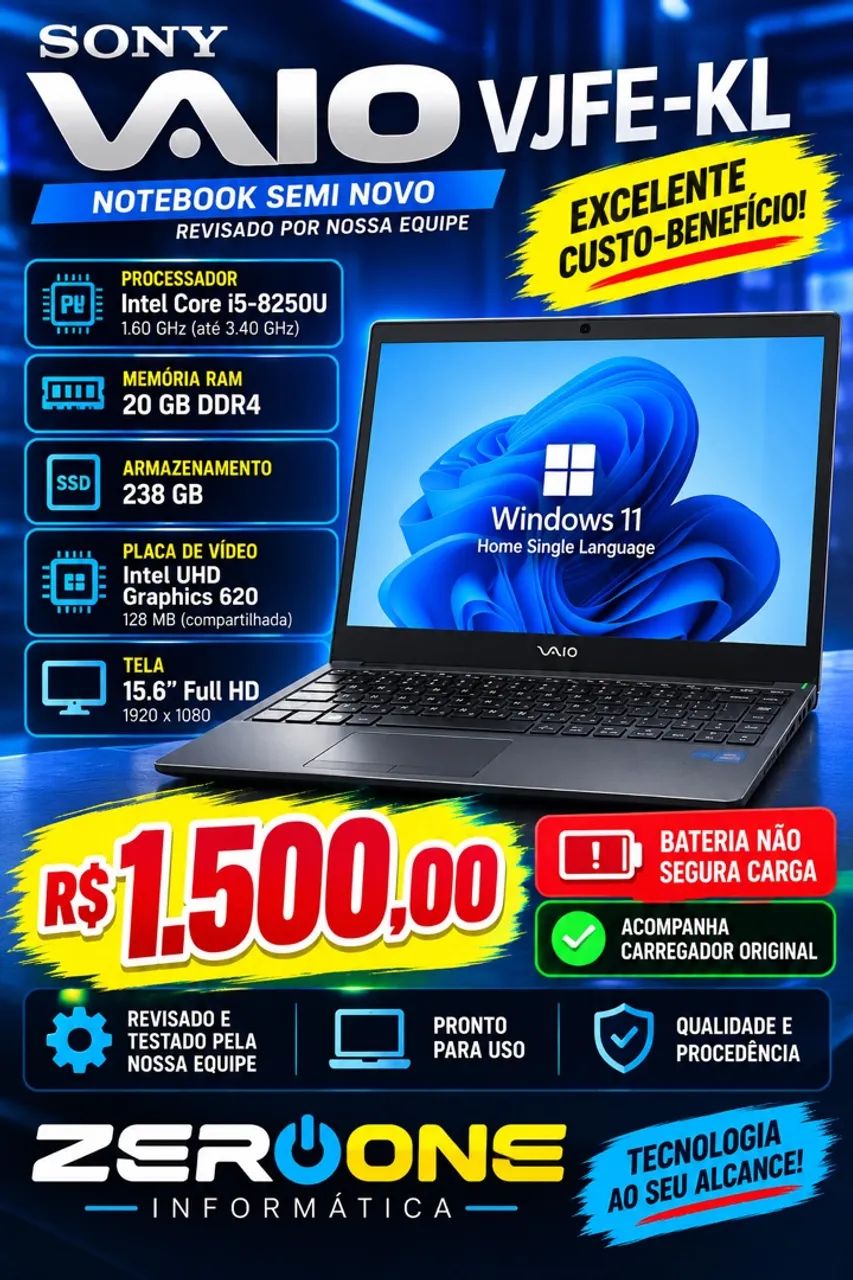 Notebook semi novo vaio