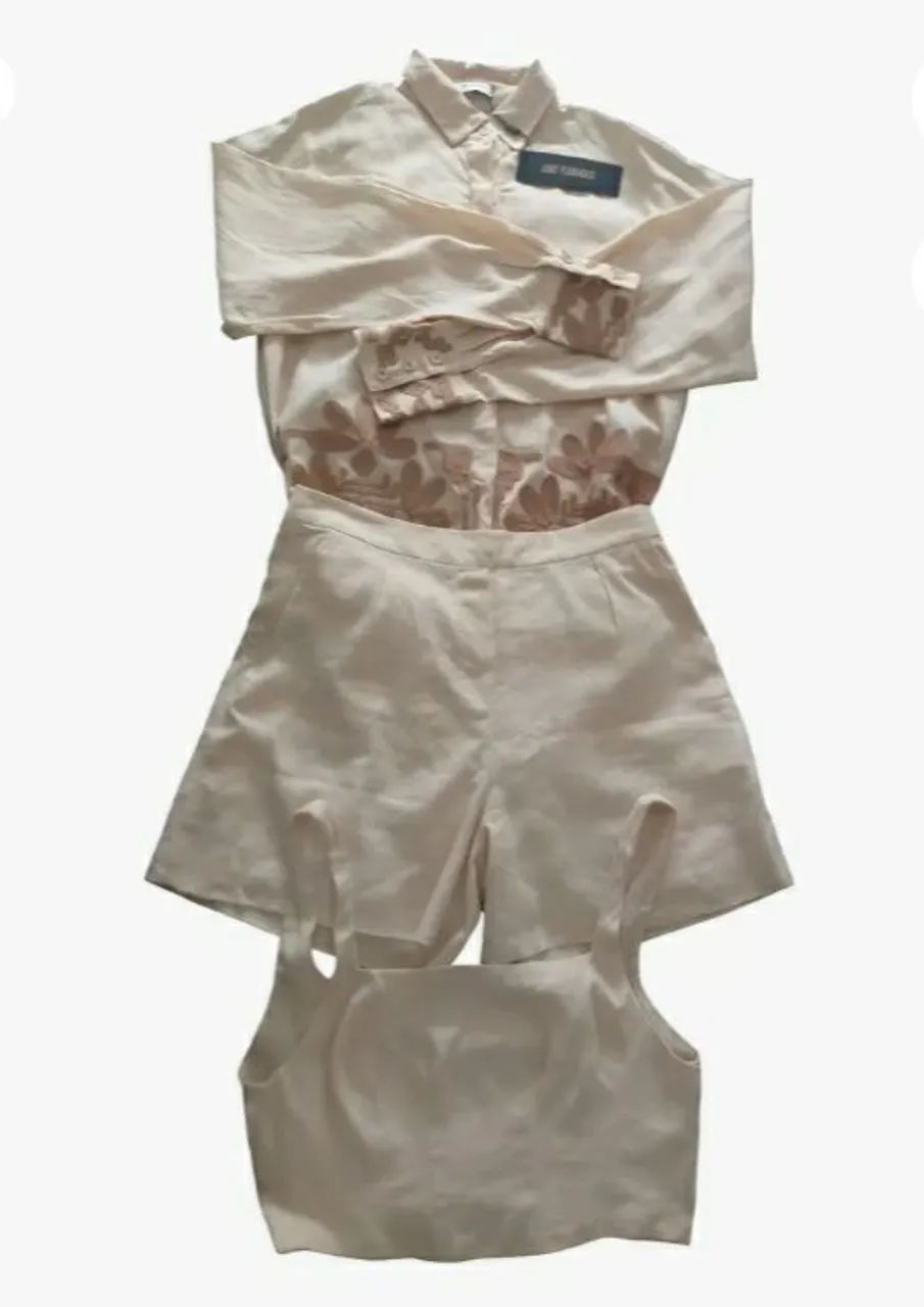 CONJUNTO CAMISA/SHORT/TOP, MARCA ANNE FERNANDES, NOVO!