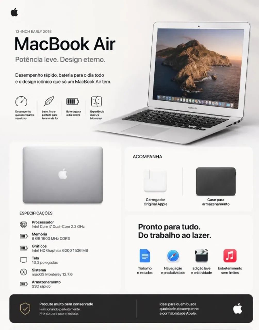 MacBook本体 MacBook air 13-inch 2015 4GB 128GB MacBook Air (13 polegadas, início de 2015) - Especificações