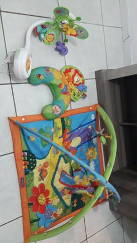 Kit infantil mobile fischer price + tapede de atividades + almofada interativa