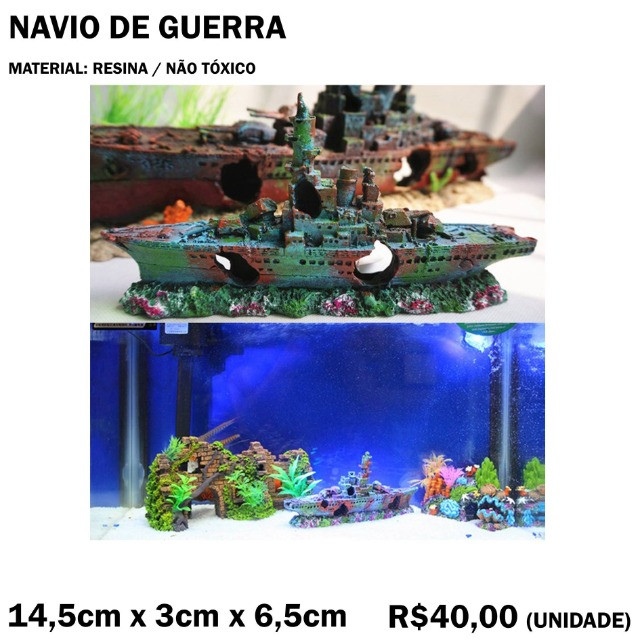 Decoração de Aquário:Navio de Guerra