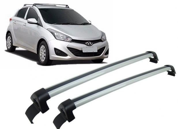 Rack de Teto esportivo de Alumínio P/ Hyundai Hb20/S até 2019- Preto e Prata - Instalado!