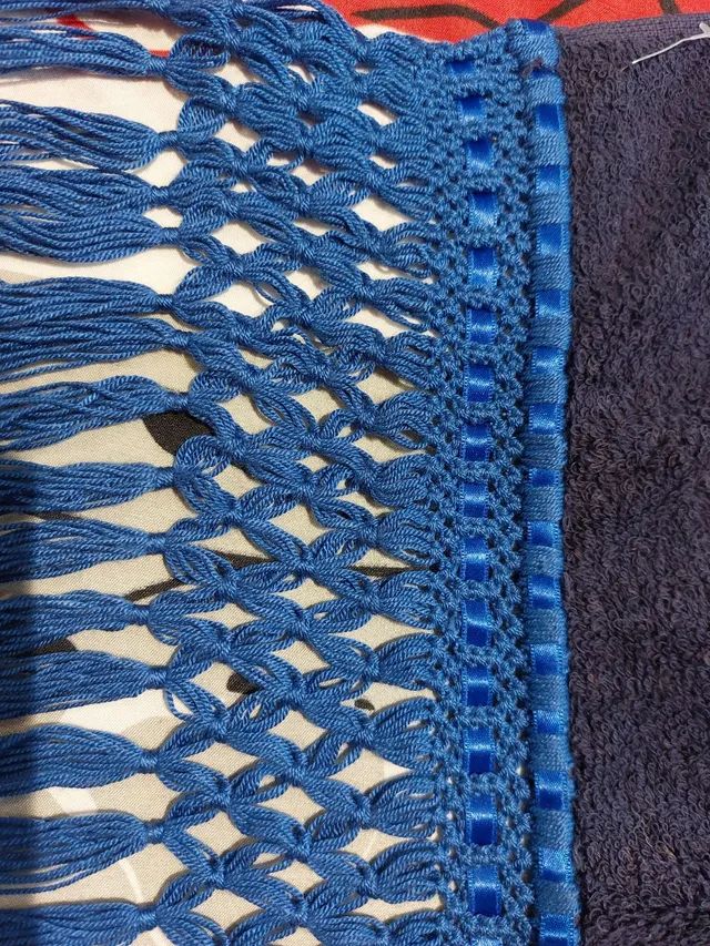 Toalha com macramê azul marinho  - Foto 3