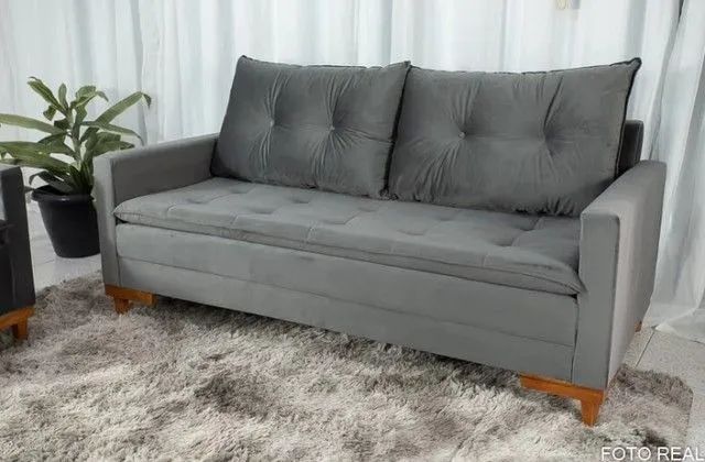 Sofá Paris 3 lugares Veludo Cinza Até 12x - Frete Grátis  - Foto 4