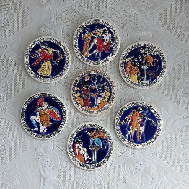 6 Porta-Copos / Azulejos Gregos De Porcelana Feitos À Mão