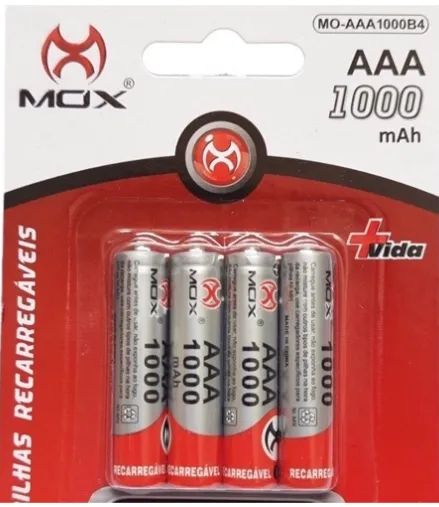 Pilha Recarregavel Mox MO-AAA1000-B4 Cartela C/4-Pilhas AAA