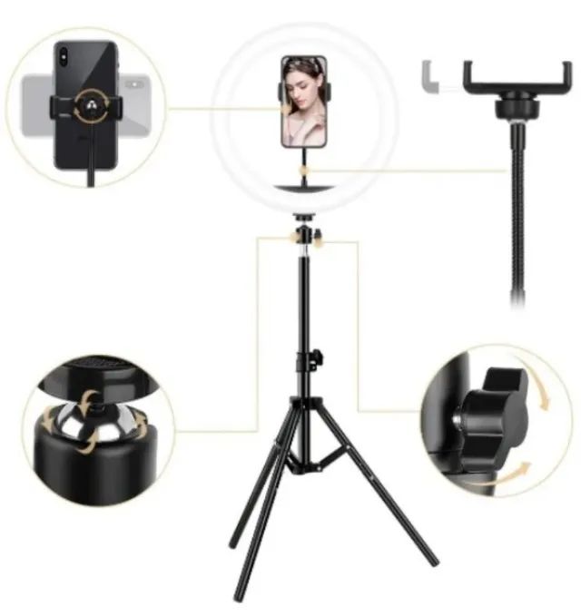 Kit Completo Anel de Luz LED Com Tripé Ring Light 10 Polegadas - Foto 2