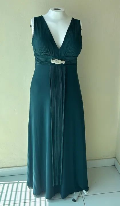 Vestido social, festas, longo, tamanho 48, verde escuro. - Foto 2