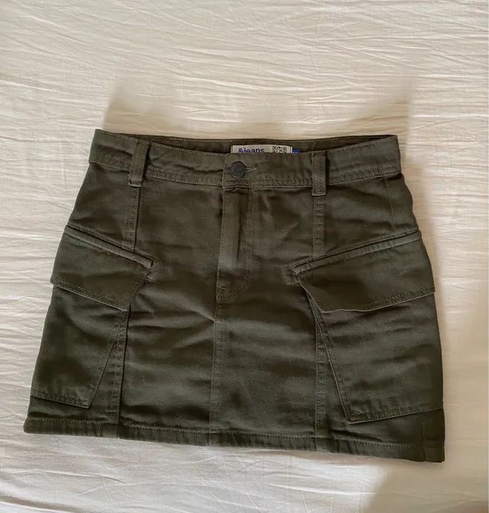 Saia Sarja Jeans Verde Militar