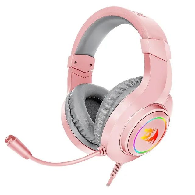 Headset Gamer Redragon Hylas Pink Led RGB P2 C/ Adaptador P3 - WZetta