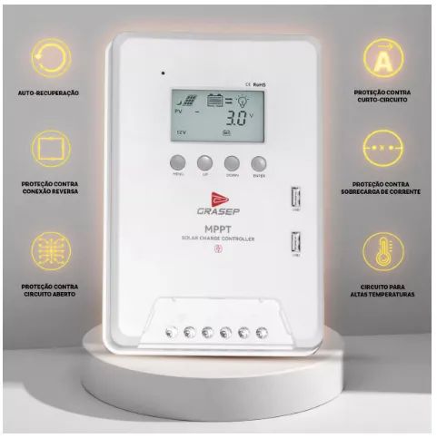 Controlador De Carga Solar Grasep D-MP40A 40a Mppt Usb 5v 12v-550w 24v-1100w Com Detecção  - Foto 3