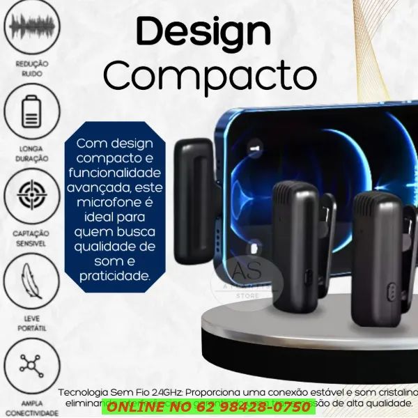 Microfone Lapela Duplo Sem Fio Celular Gravações Lives Vídeo - Foto 4