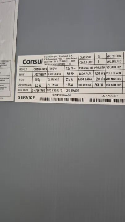 Geladeira Consul CRM4SABANA 165W 100g