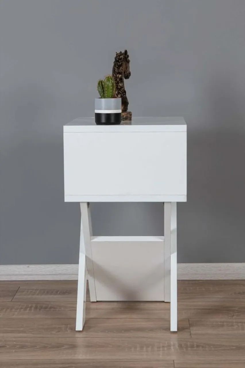 Mesa Cabeceira X Qurato Sala MDF Branco - Foto 4