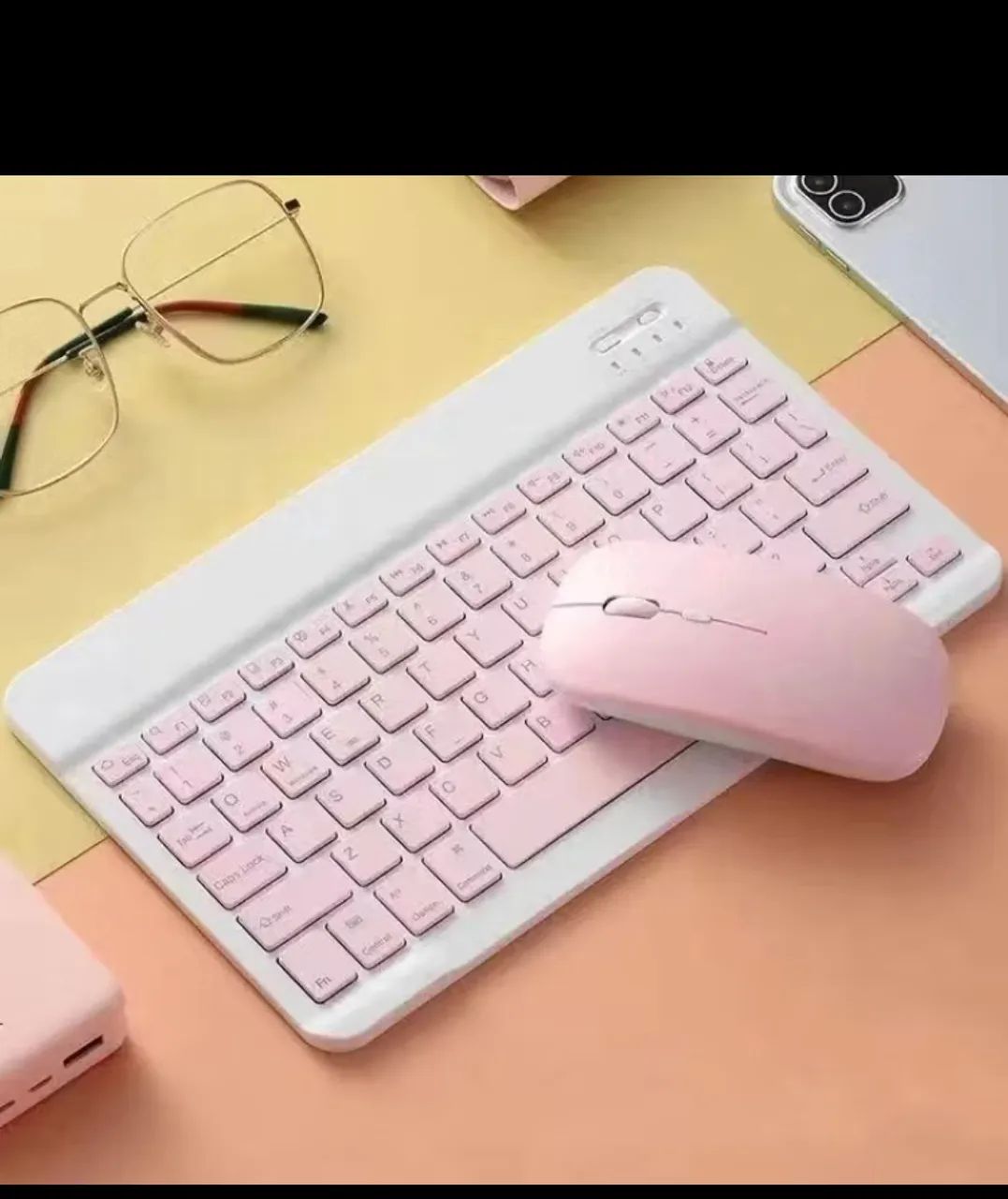 Kit Teclado e Mouse Bluetooth Rosa