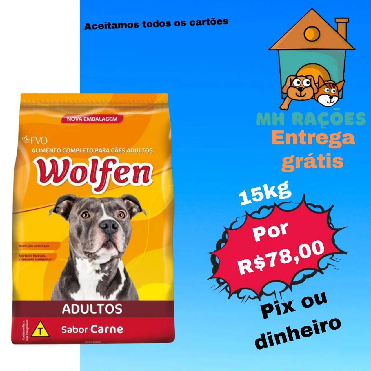 Ração Wolfen Adultos 15kg - Sabor Carne