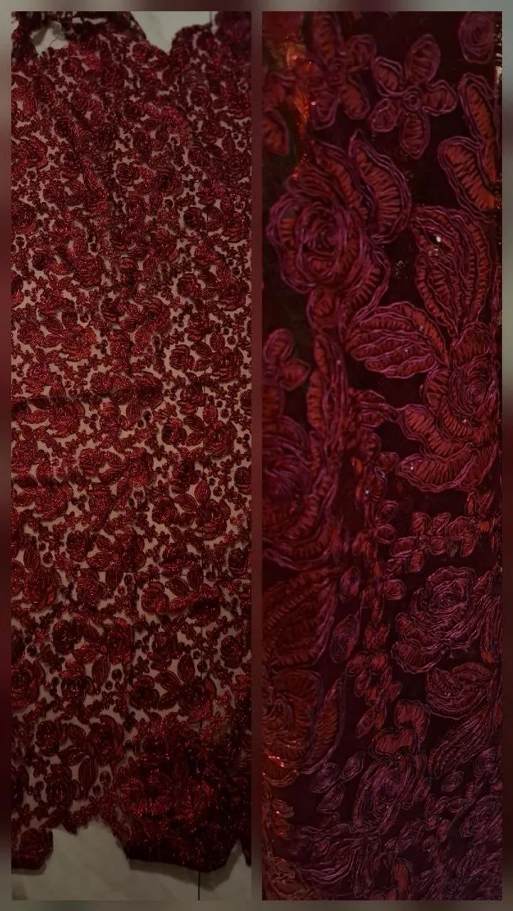 Renda Bordada Floral Vinho - Elegância e Charme - Foto 2