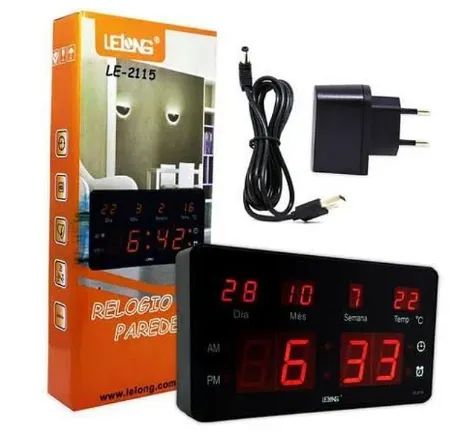 Relógio de Parede Digital LED Data, Mês e Ano