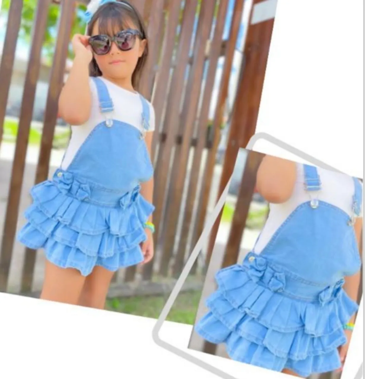 Macacão Saia Jeans Infantil com Babados