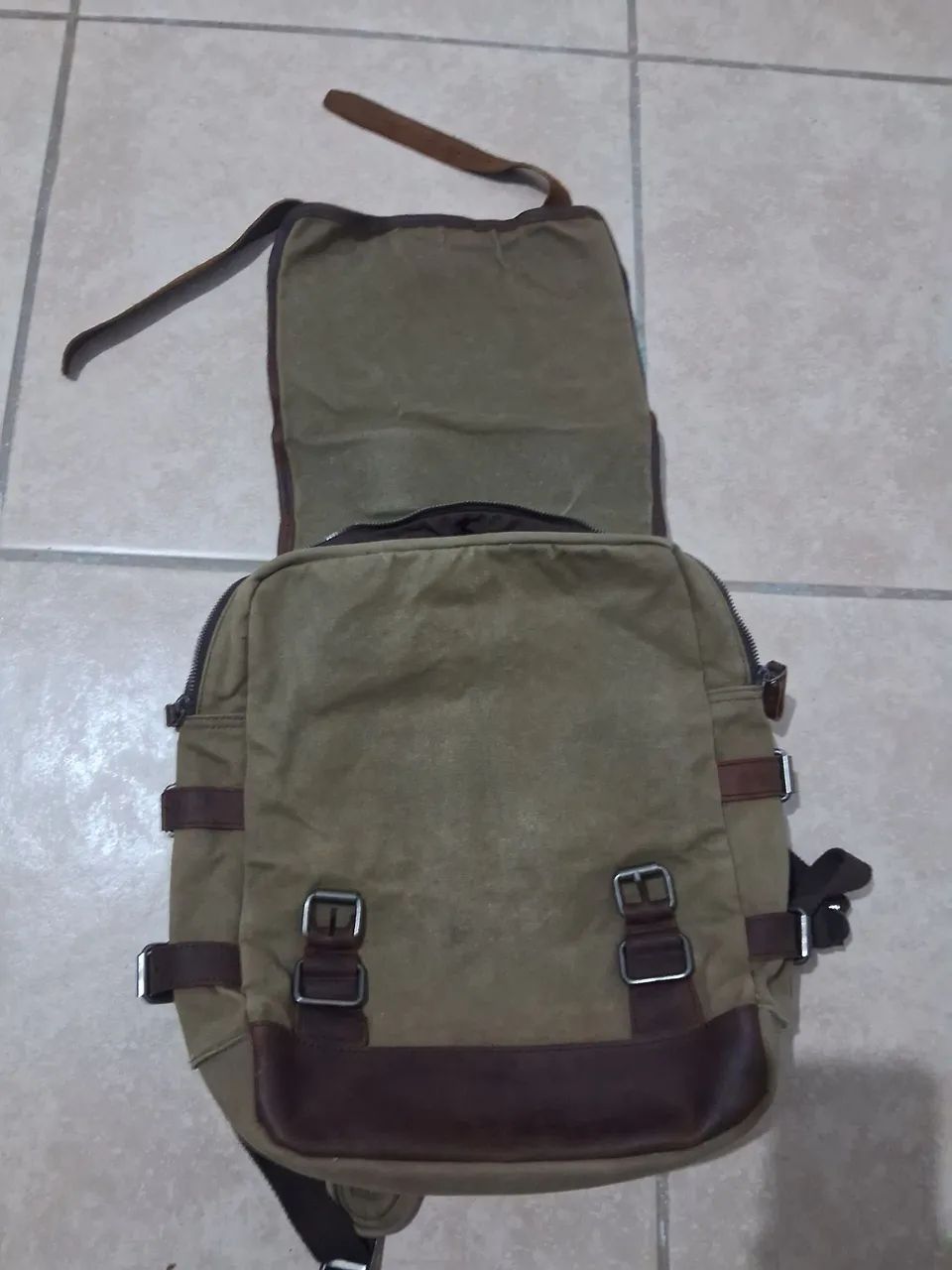 Mochila lona e couro - Foto 3
