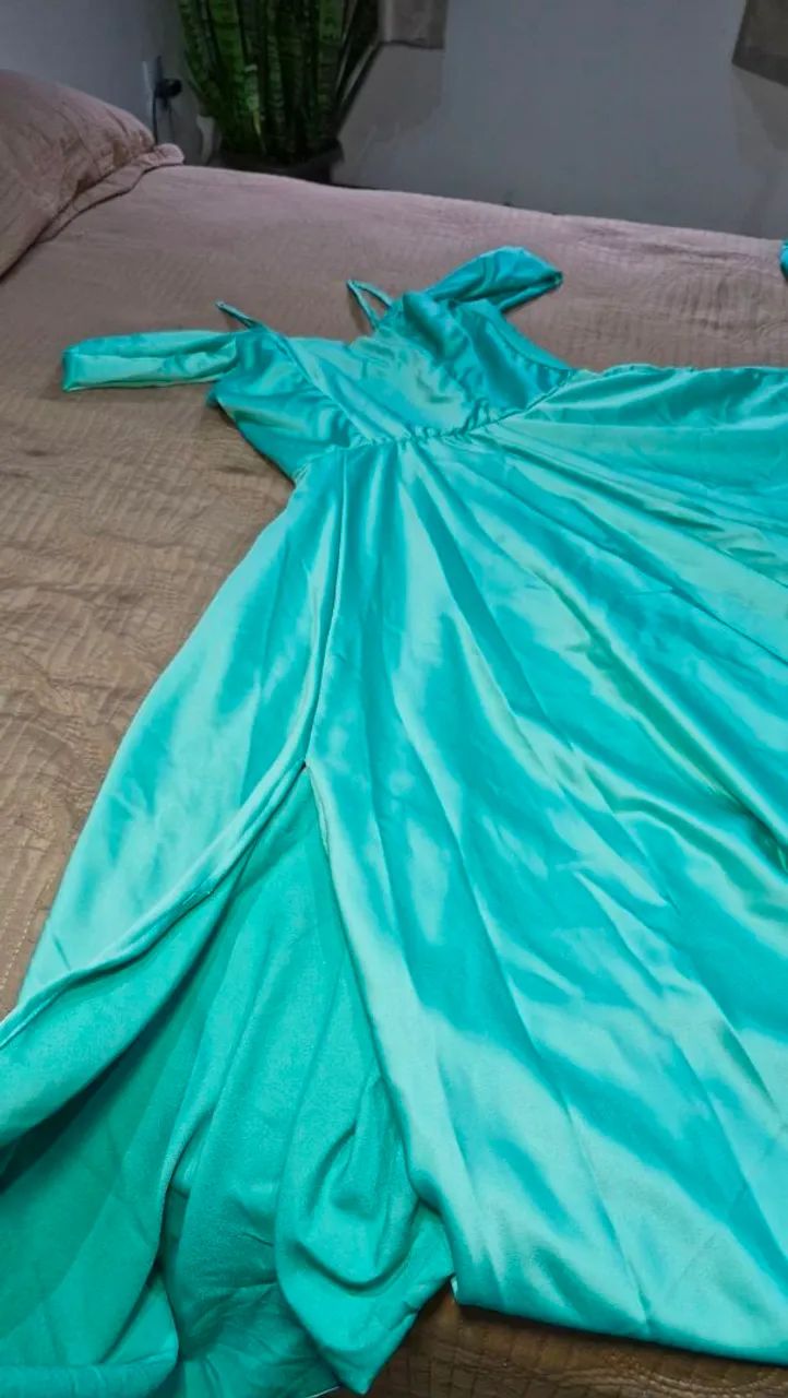 Vestido longo azul-turquesa feito sob medida - Foto 2