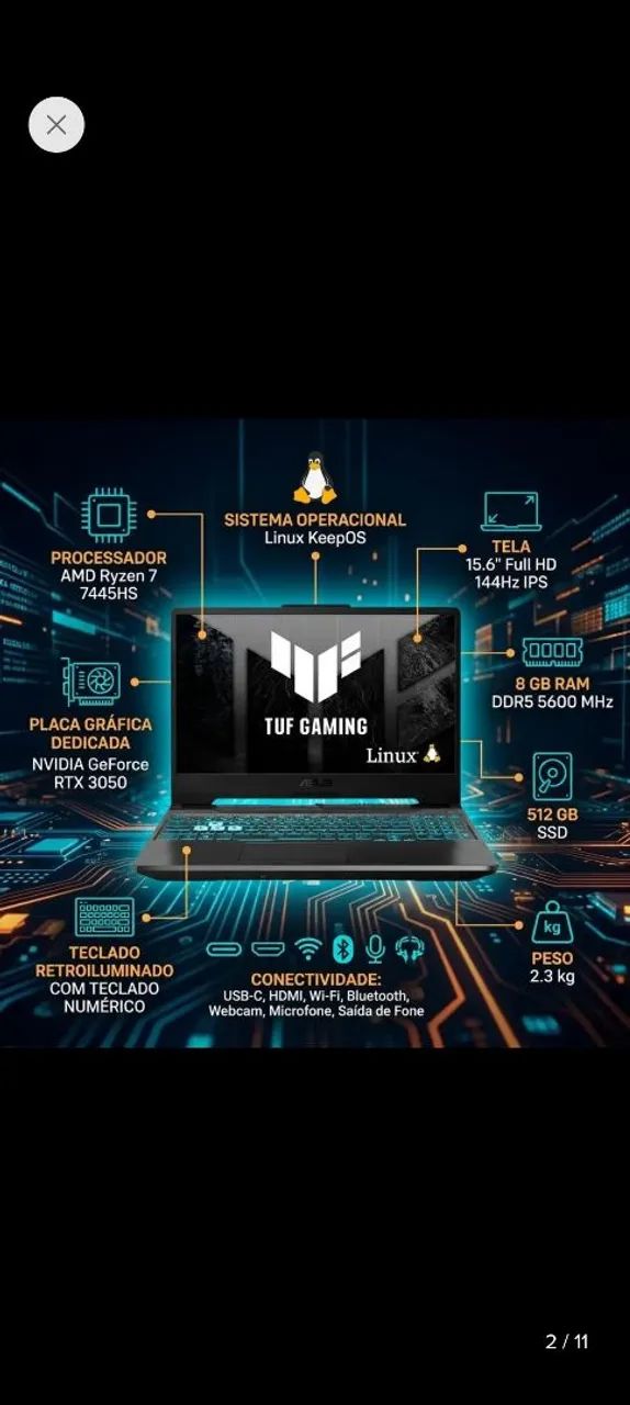 Notebook Gamer Asus Tuf A15 ryzen 7 rtx 3050 - Foto 3