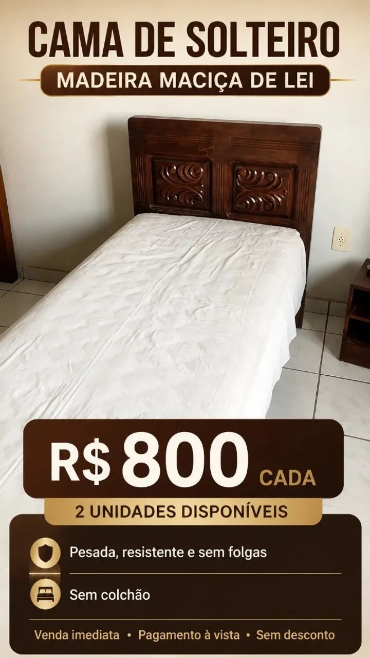 Vende-se cama de solteiro de madeira maciça