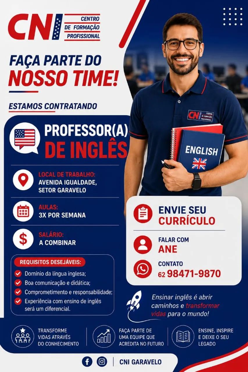 CNI GARAVELO contrata professor de inglês