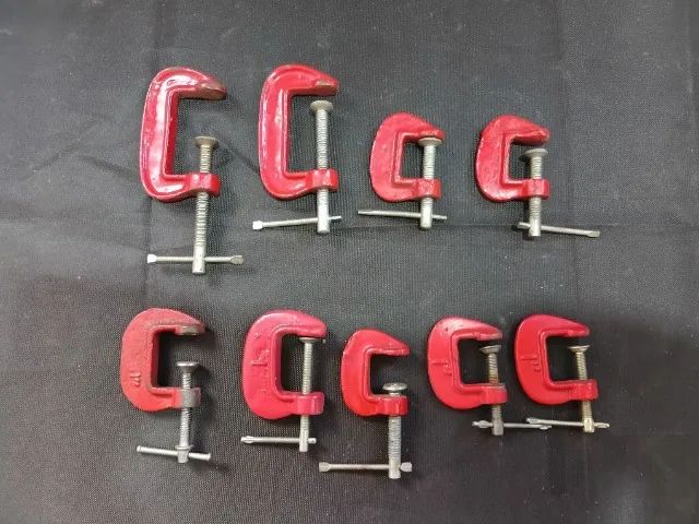 Lote 9 Mini Sargentos Tipo C de Aço/Ferro Fundido - 7 de 1" e 2 de 2" - Oficina, Marcenari