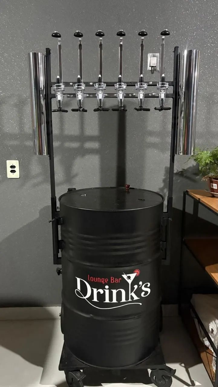 Carrinho Bar de Drinks com Gelo e 6 Torneiras - Estilo Lounge