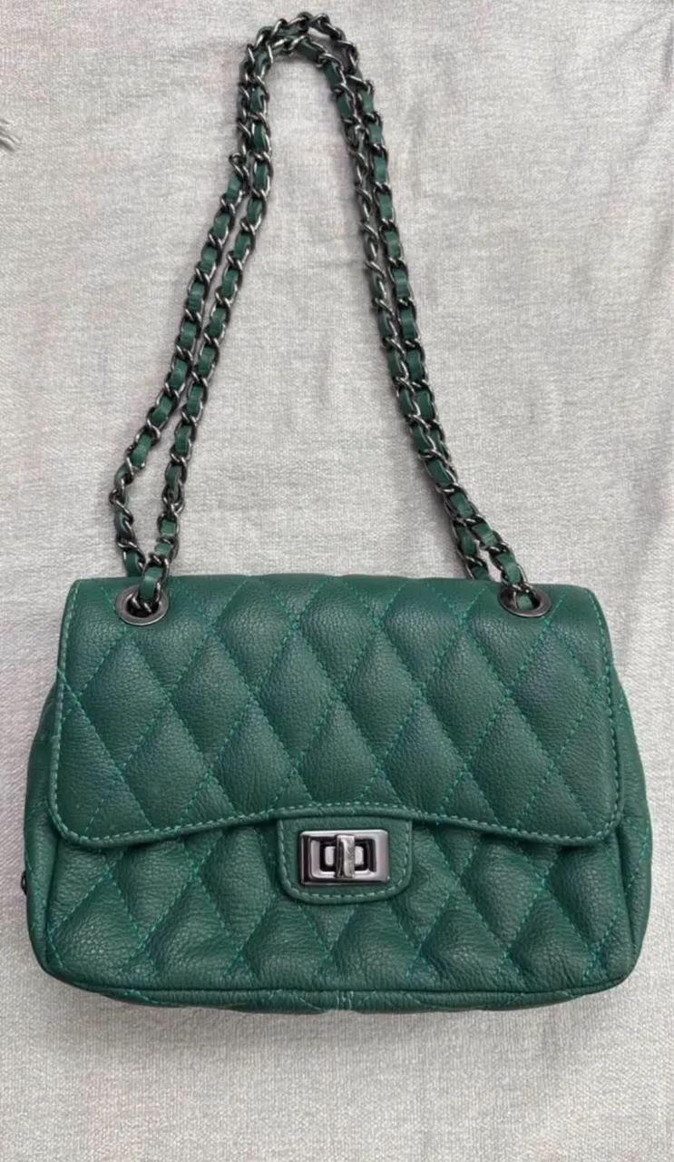 Bolsa Linea Bella em Couro Legítimo Verde - Foto 3