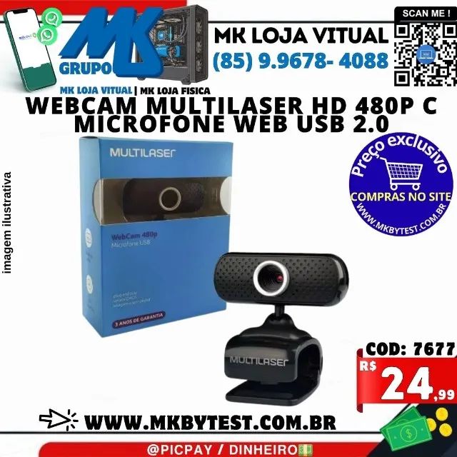 WebCam Multilaser HD 480p C Microfone Web USB 2.0