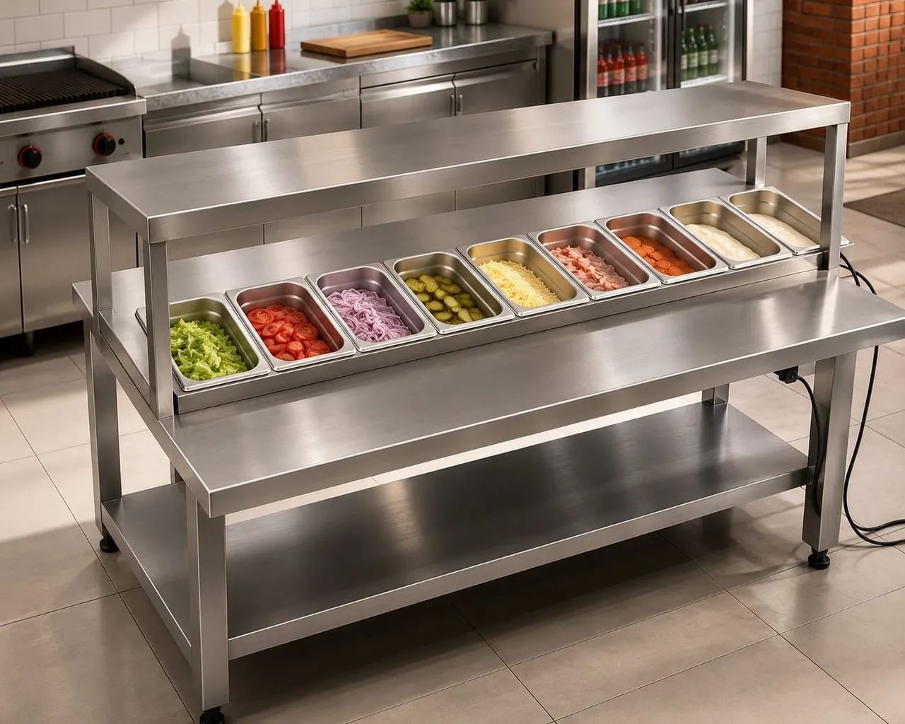Mesa inox Com condimentador para montagem de lanches  - Foto 2