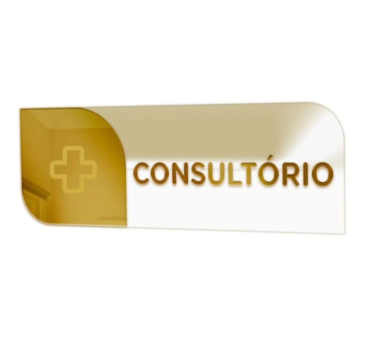 Placa consultório 100% acrílico branco e dourado