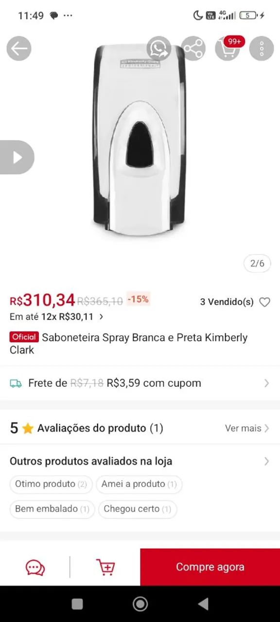 4 Saboneteiras Spray Branca e Preta Kimberly<br><br>Clark - Foto 2