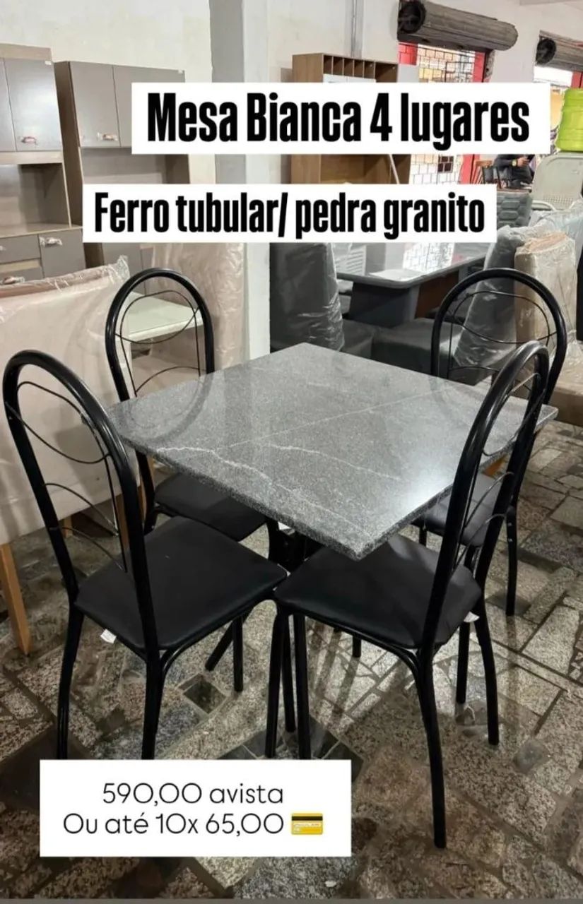 MESA QUADRADA 4 LUGARES TUBULAR GRANITO