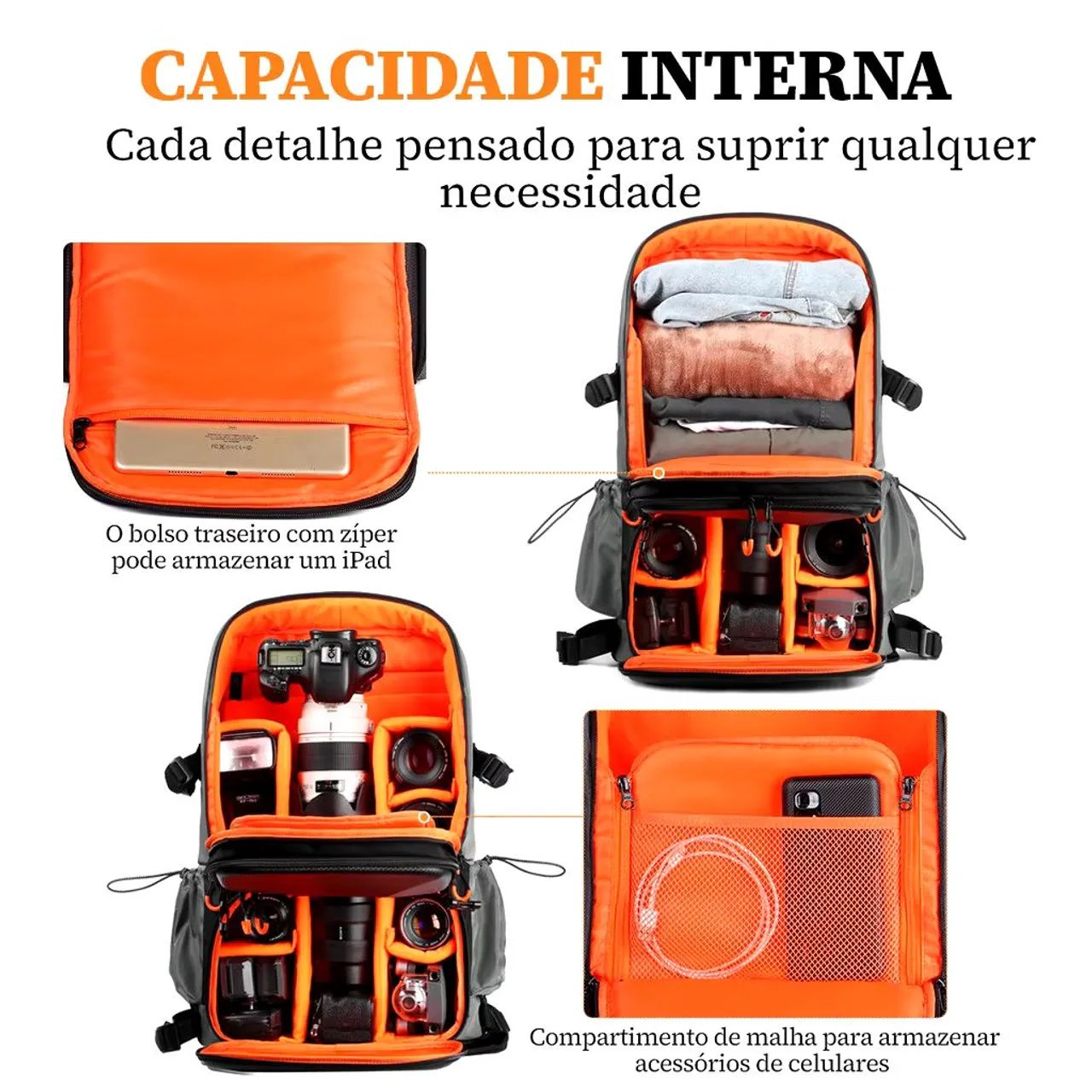 Mochila Profissional Impermeável Anti-Roubo p/ Câmeras DSLR - Foto 2