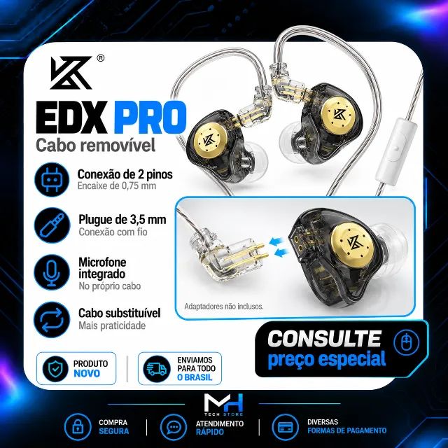 Fone de Ouvido KZ EDX Pro com Microfone Preto - Foto 4