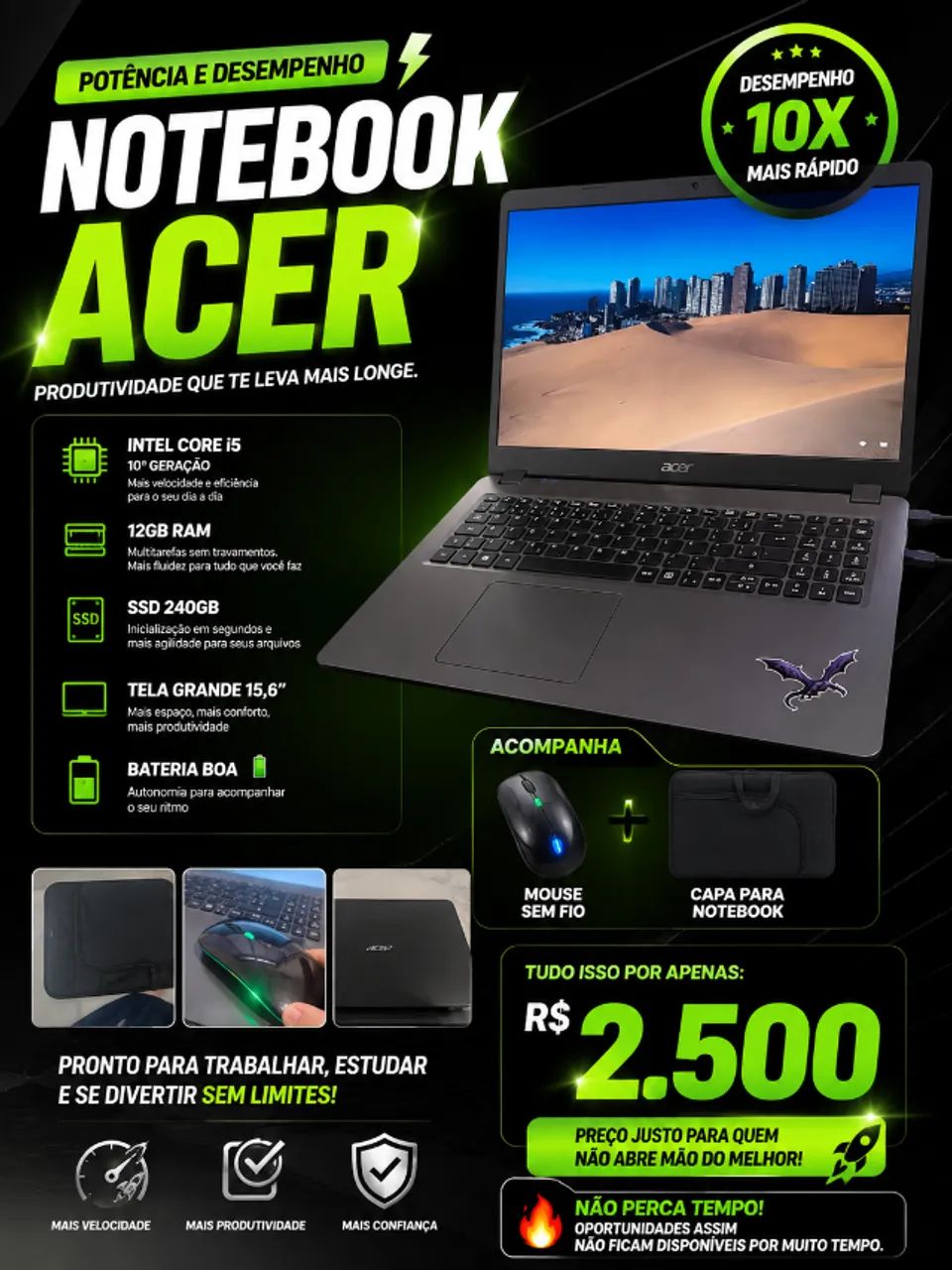 Notebook Acer Incluso Mouse sem fio e Capa - Foto 2
