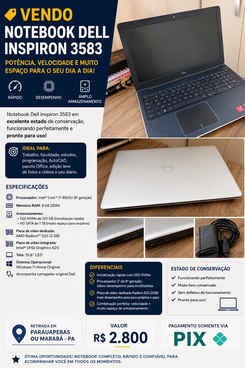 Vendo Notebook Dell Inspiron 3583 | Intel Core i7 