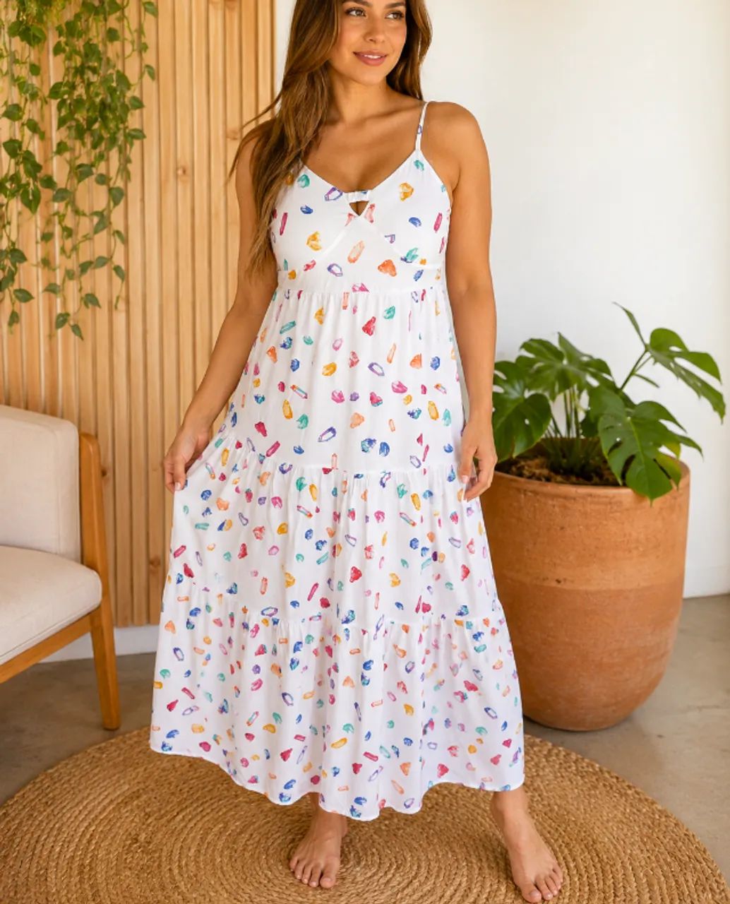 Vestido Longo Estampado em Viscose