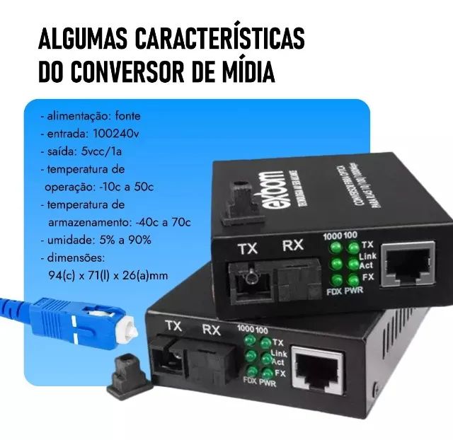 Par de Conversor Mídia Fibra Óptica A+B para RJ45 Gigabit 1000Mbps - 5 Km - Foto 5