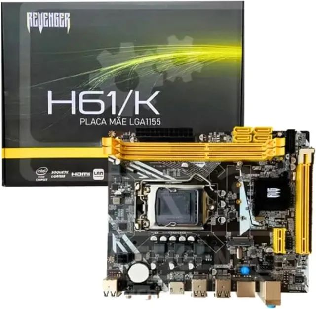  - Placa Mãe H61, MICRO ATX, DDR3, INTEL CHIPSET i7/i5/iI3, LGA 1155, USB 2.0-8 portas