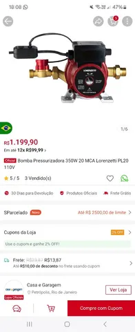 2 Pressurizador Lorenzetti PL20 - 220V- 20mca