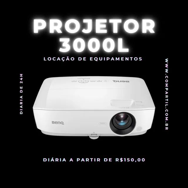 Locação de projetor de 3000 lumens e telão 